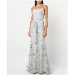MARCHESA NOTTE Savona 3D Floral Embroidered Gown - Dove Grey Color